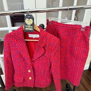 Dior Red Women's Jacket & Skirt Set